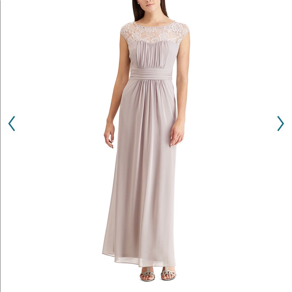 NEW CHAPS Lace Yoke Evening Gown Dress Gray Size 2